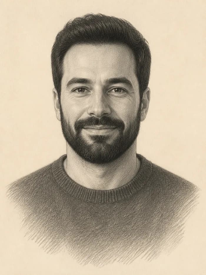 Graphite soulmate sketch of a bearded man, delivered in March